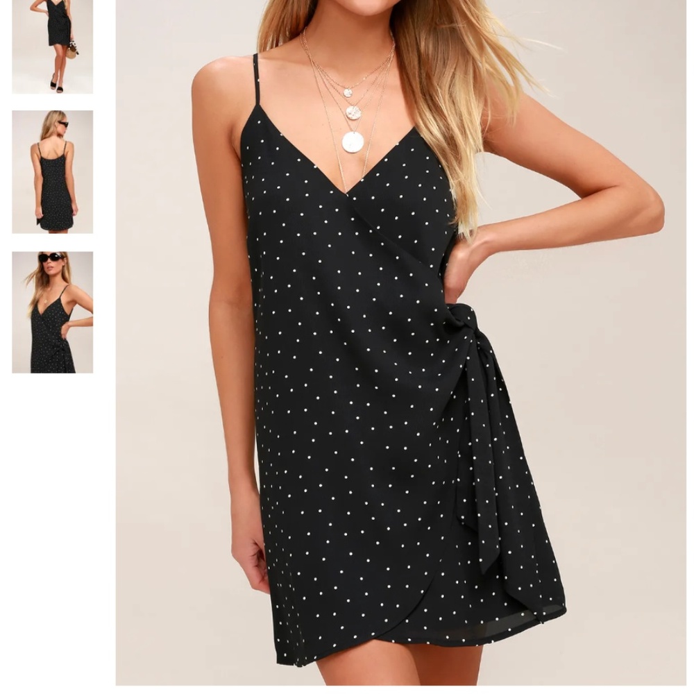 Black Polka Dot Wrap Dress, XS